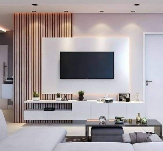 Slat Wall TV Lounge — Residential interior in Rajarhat, Kolkata