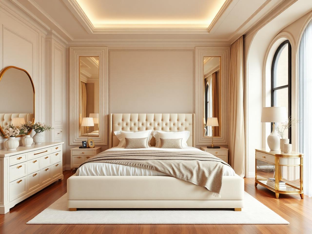 Cream Luxe Master Bedroom — Residential interior in Alipore, Kolkata