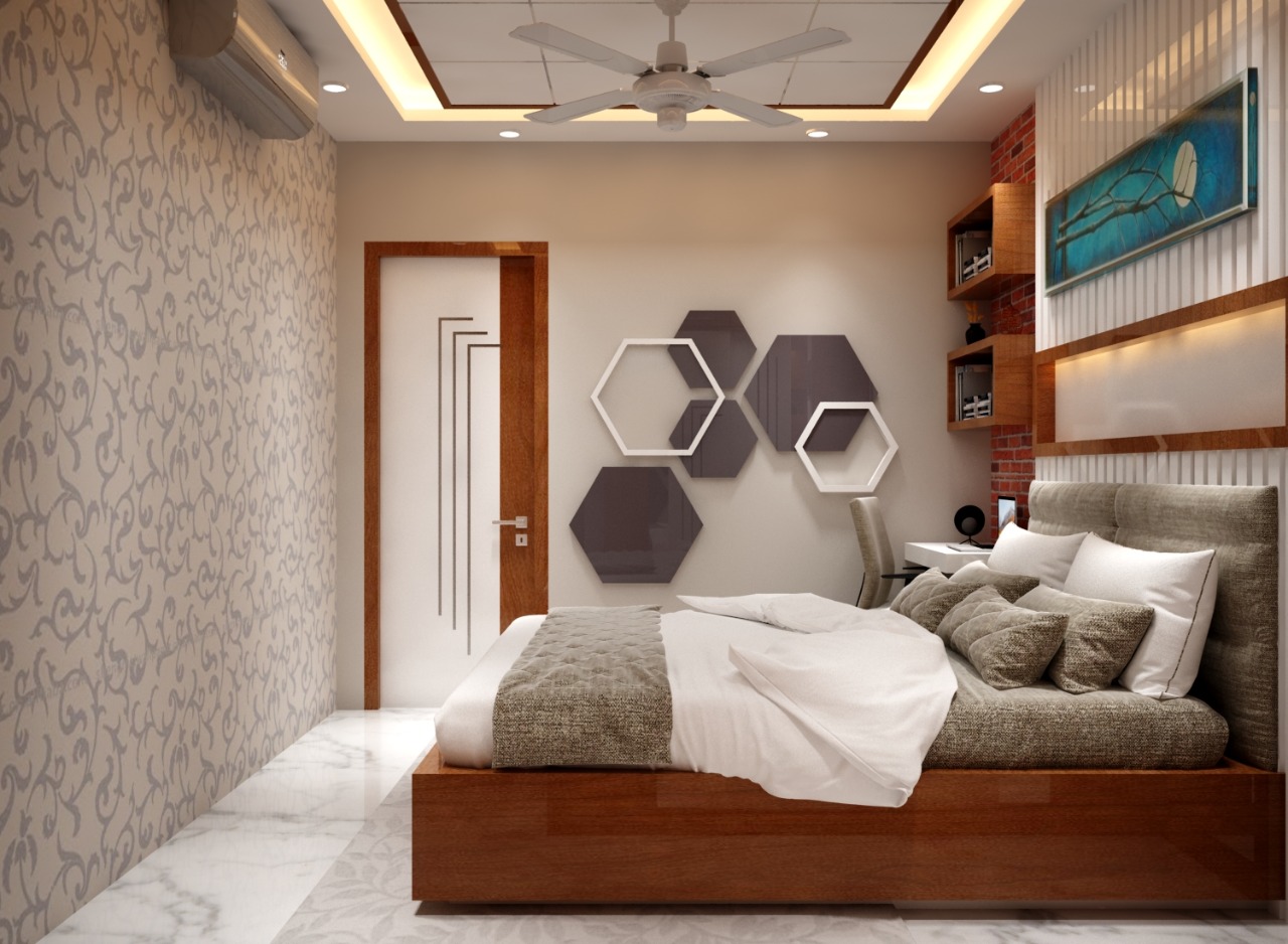 Hexagon Accent Bedroom — Residential interior in Baguiati, Kolkata