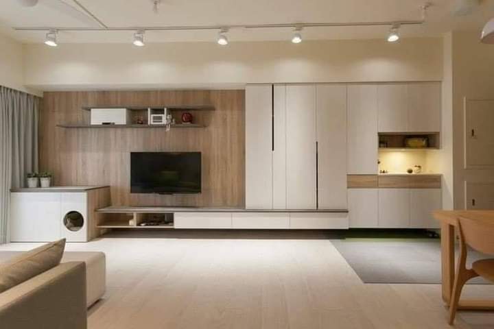 Warm Oak Family Living — Residential interior in Behala, Kolkata